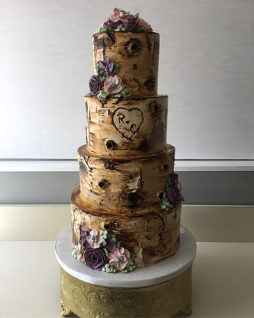 4 Tier buttercream wedding tree trunk cake, decorated with buttercream flowers delivered at Stone Mill Inn Hellam PA