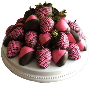 Strawberries dipped in dark and pink chocolate